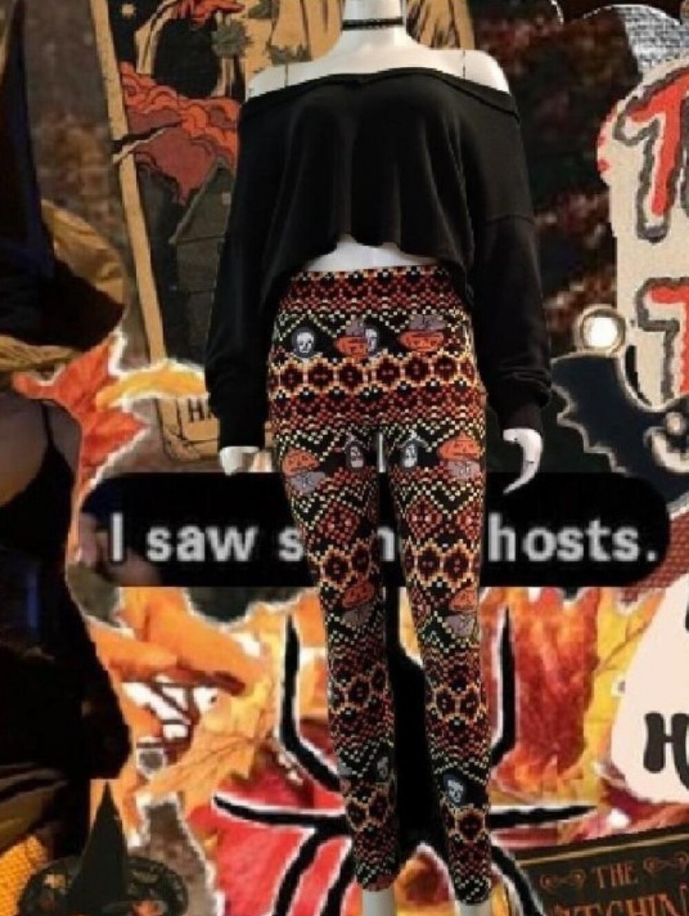 LuLaRoe Halloween Skulls And Pumpkins Print Leggings in Black & Orange One Size